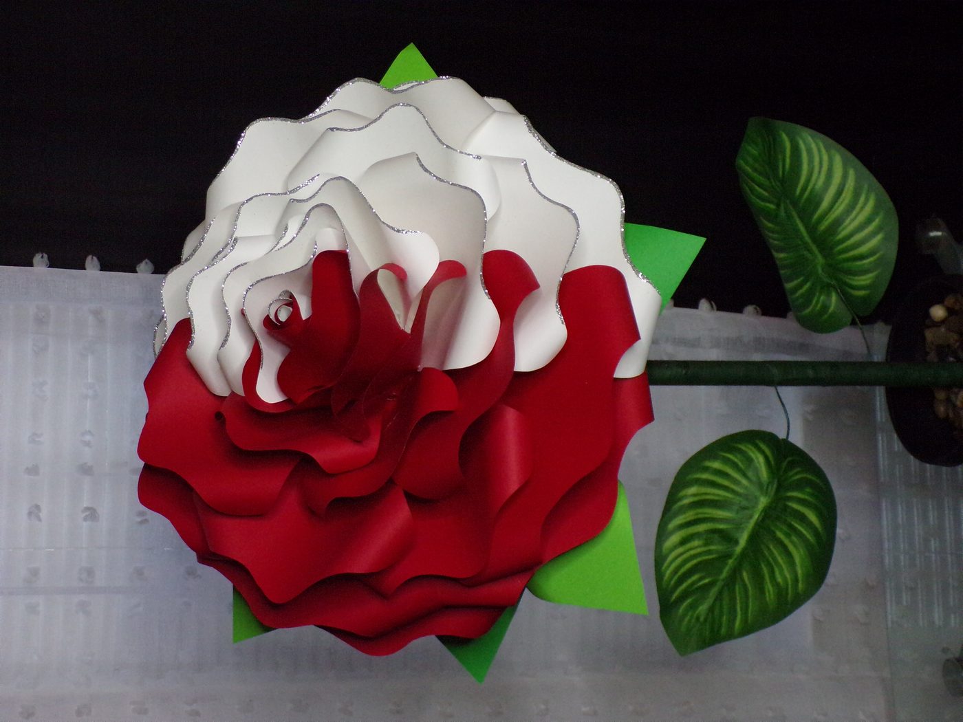 Forever Rose — red and white petals with silver glitter trim